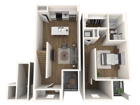 Floor plan for 1 bed, 1 bath, 1041 sqft